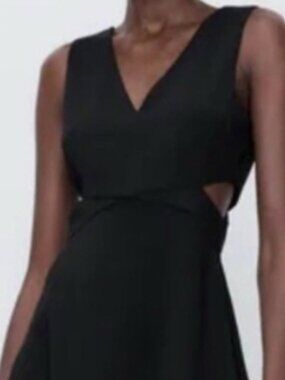Zara Black V-Neck Cutout Mini Dress – Size Small
